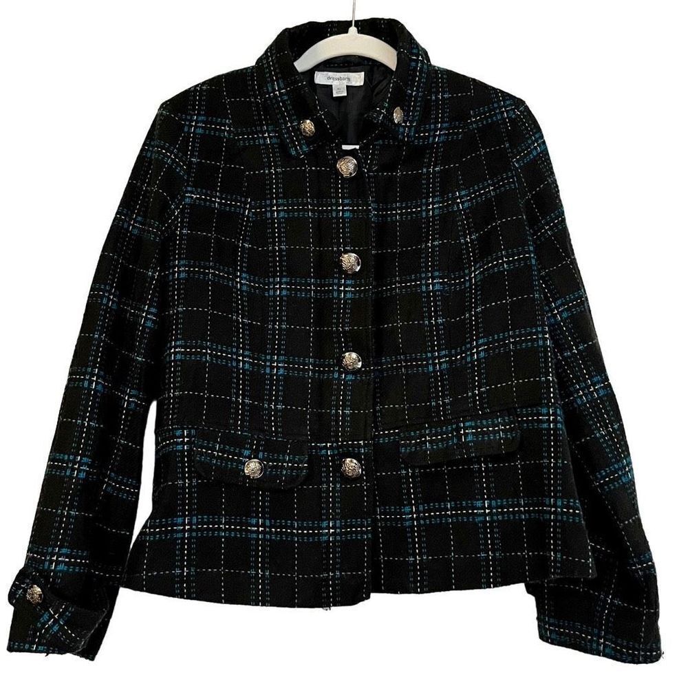 Dress Barn Blue Black Plaid Lined Pea Coat XL